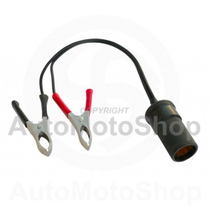 Cigarette Lighter Socket with Battery Clips. Adapter for Motorcycle, Boat batteries. 61567