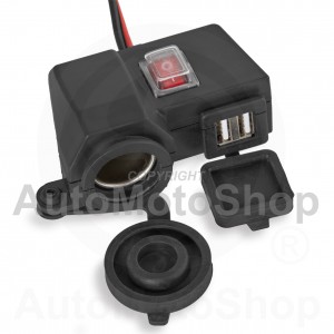 Moto cikla Barošanas ligzda uz stūres x1L+USB+slēdzis