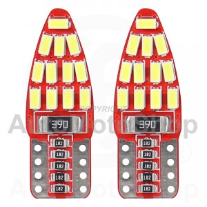 LED CANBUS 24SMD 3014 T10e (W5W) Balts 12V