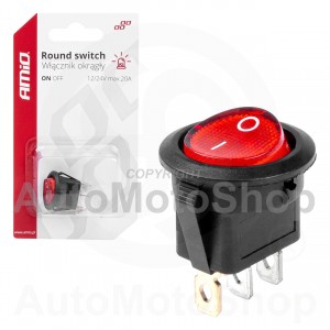 Apaļš slēdzis ar sarkano gaismu 12/24V max 20A ON/OFF