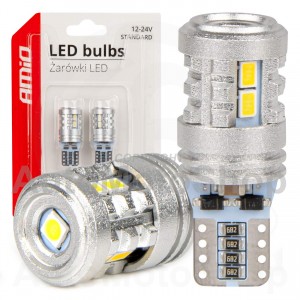 LED spuldzes STANDARD T10 W5W 6x3020 + 1x3030 SMD Balts 12V/24V AMIO-03718