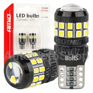 LED CANBUS spuldzes T10 W5W 27SMD 2016 Balts 12V/24V AMIO-04258