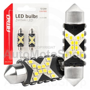 LED CANBUS spuldzes 12SMD Festoon C5W 2016 41mm Balts 12/24V AMIO-04238