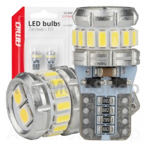 LED spuldzes CANBUS T10 W5W 16SMD 2SMD 3014 3030 Baltas 12V 24V AMIO-04260
