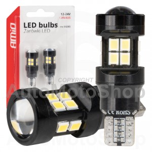 LED spuldzes CANBUS T15 W16W 15SMD 2835 Balts 12V 24V AMIO-04245
